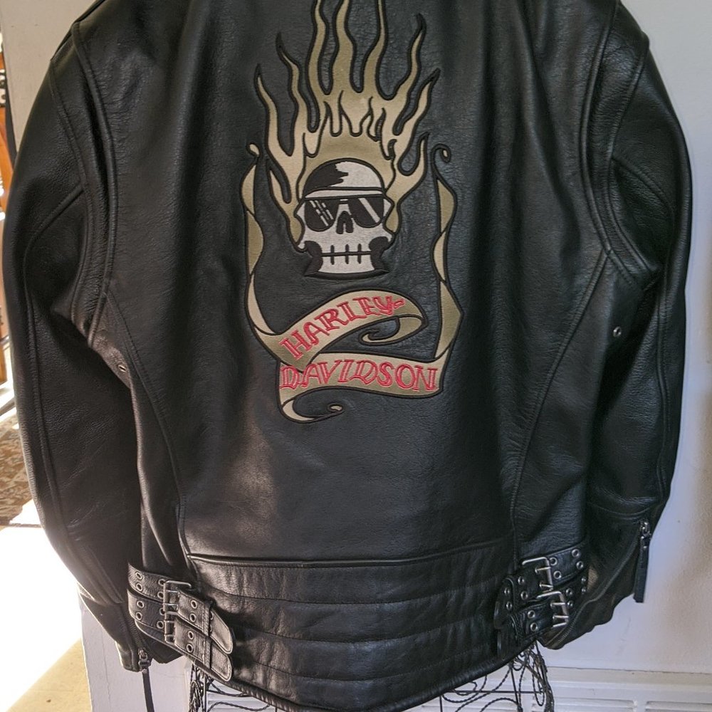 Harley Davidson Blazing Bones Flaming Skull Men's XL Leather Jacket